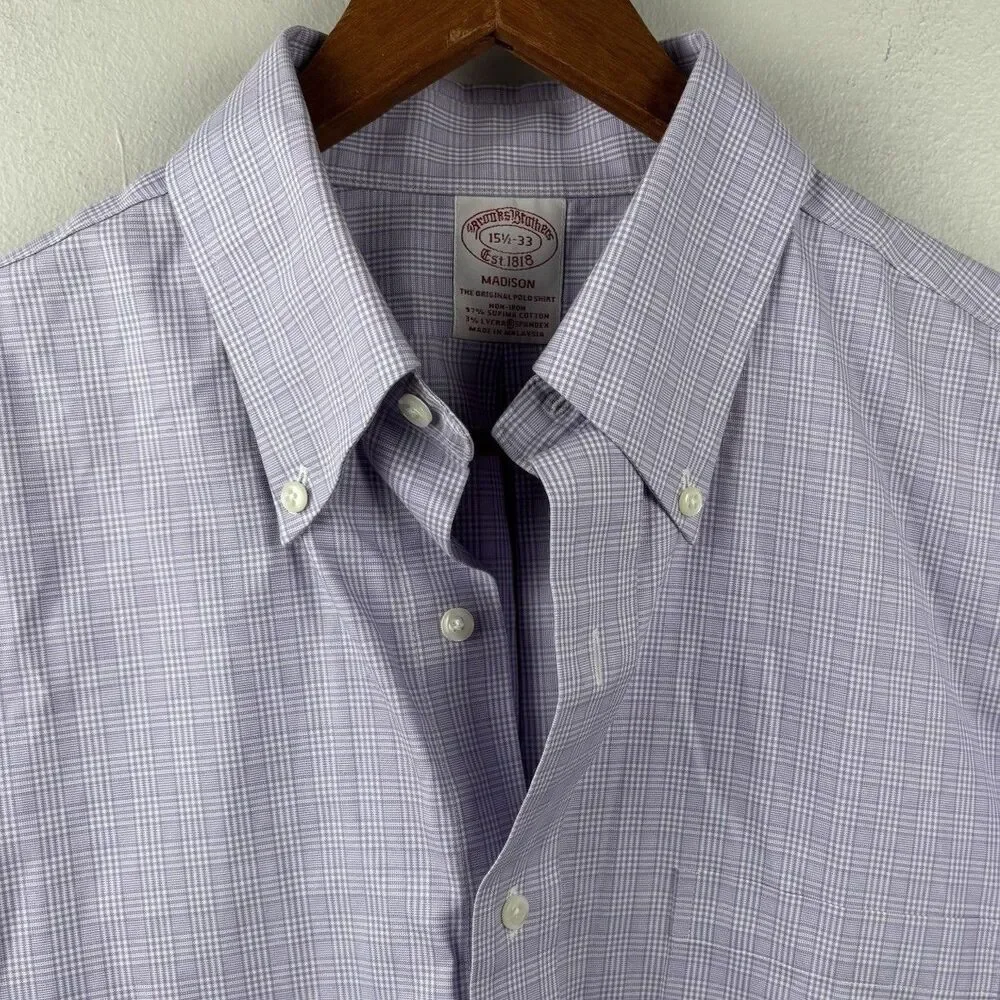 Brooks Brothers Men 15 1/2 - 33 Purple Dress Shirt Stretch Supima Cotton Madison